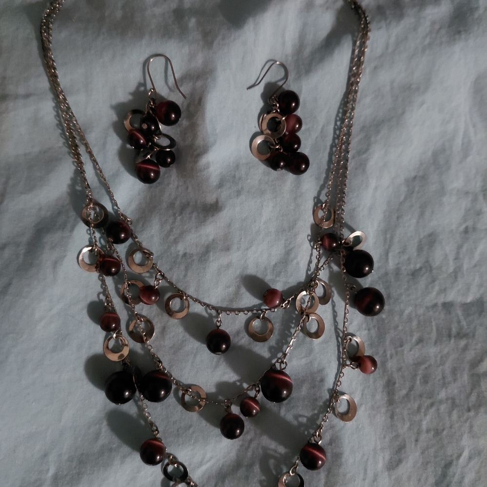 Vintage Multi-Layered Necklace and Earring Set